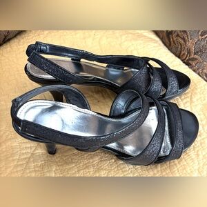 Elegant Monet Black Shimmer Slingback Heels 7